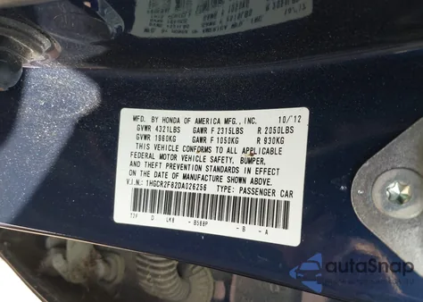 2013 Honda Accord Ex-L from USA, damaged, VIN 1HGCR2F82DA026256